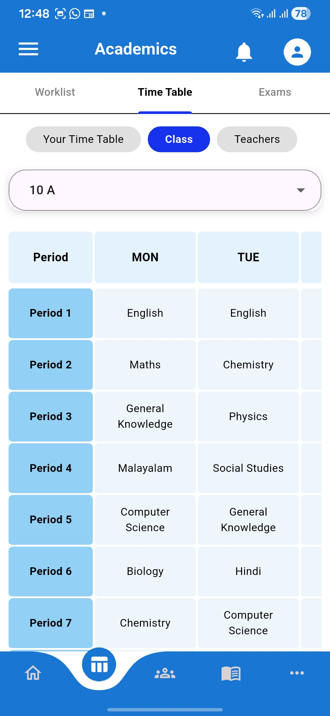 EDUORA timetable